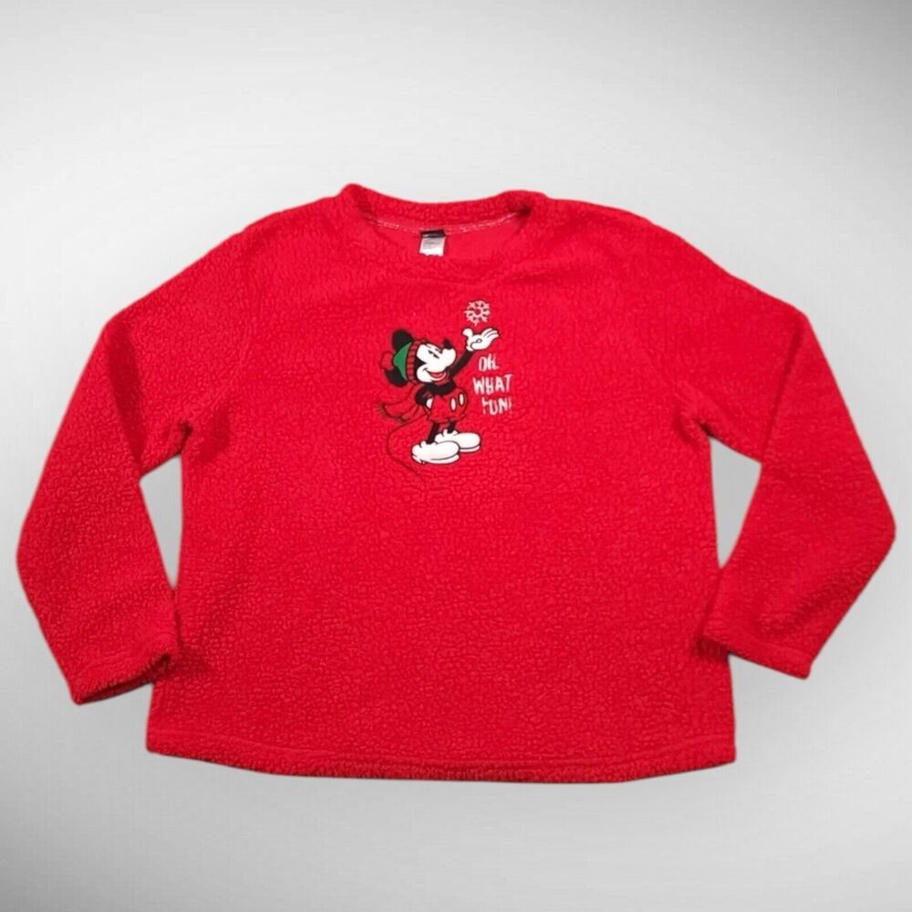 Disney MICKEY MOUSE Pajama Top RED Cozy Sherpa OH WHAT FUN! Women's Large 12-14